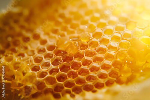 Close-up View of Honeycomb Structure in Warm Golden Light © slonme