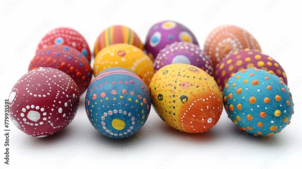 A group of brightly colored eggs with dots and polka-dots, AI A group of brightly colored eggs with dots and polka-dots, AI