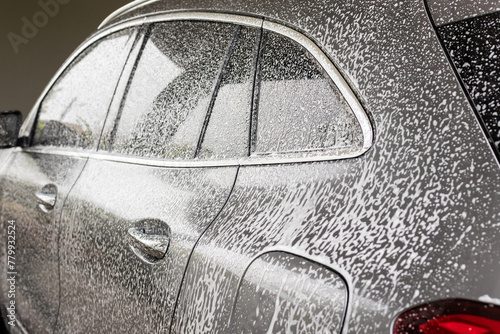 car cleaning and washing with foam soap