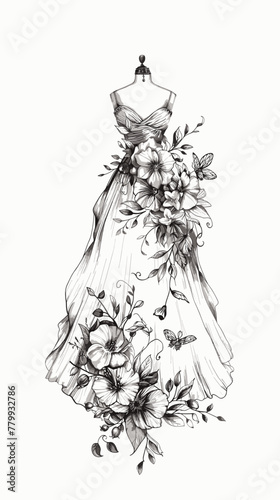 vector women's dress with flowers on a white background .Generative AI