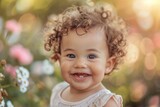 Sunlit Joy: Radiant Curly-Haired Child in Summer's Embrace Generative AI