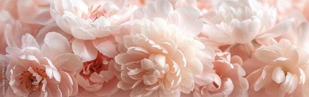 Delicate White Peonies Close Up - Fragrant Pink Petals for Romantic Banner