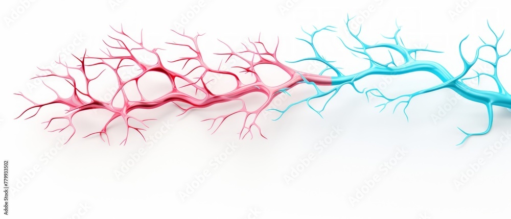 a 3d render of a pink and aqua neuron, minimalist, simple, plastic, geometric, low poly, white background
