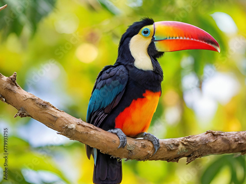 Multi colored toucan perched on branch Generated by AI.