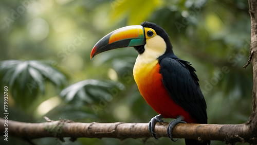 Multi colored toucan perched on branch Generated by AI. © Muscan design