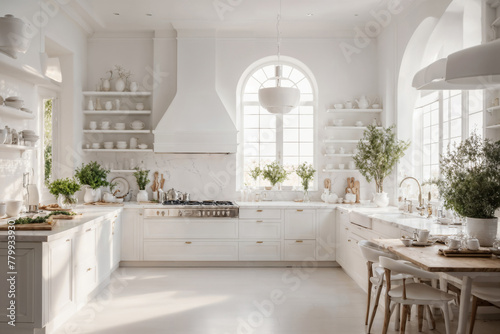 Luxury kitchen. Luxurious white kitchen interior.