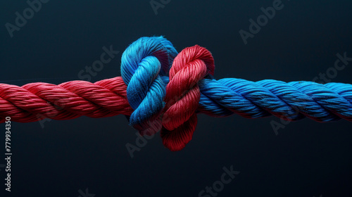 Red and Blue Ropes Tied Together with a Strong Knot