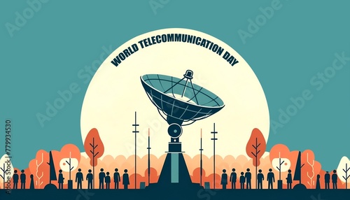 Illustration of features a satellite dish against a sky background for world telecommunication day © Marinnai