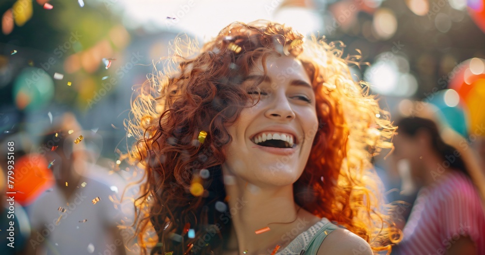 a woman with red hair laughing