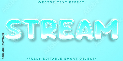 Cartoon Blue Liquid River Stream Vector Fully Editable Smart Object Text Effect photo