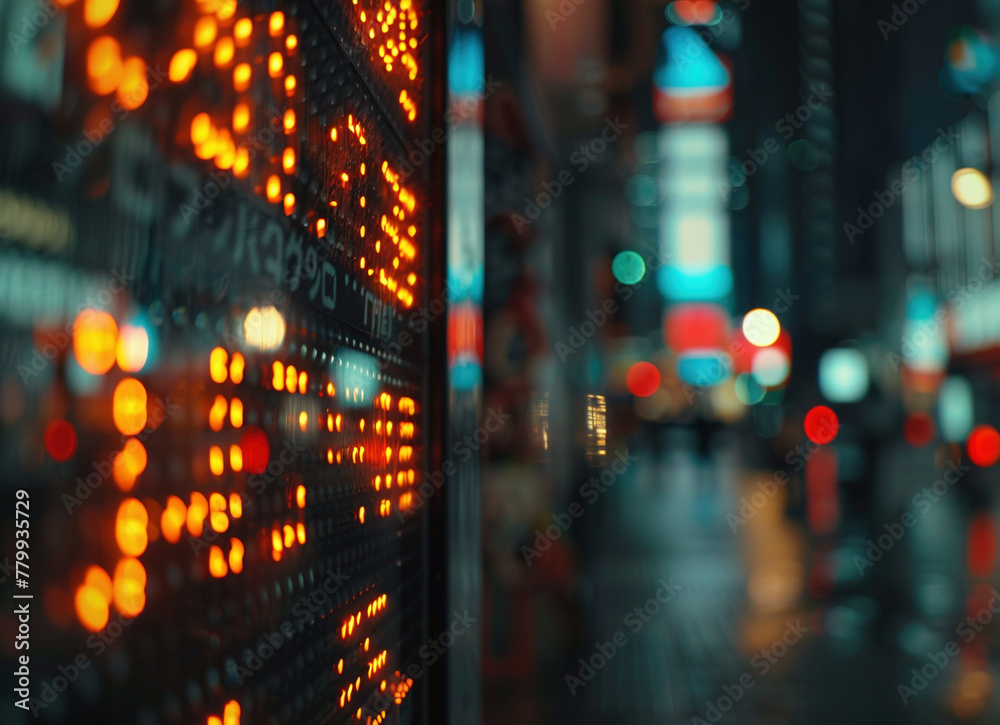 Night View of Stock Market Display Board in City