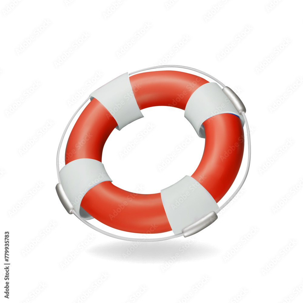 Ring buoy isolated. Safety sos bouy, emergency lifesaver. 3d lifebelt icon - obrazy, fototapety, plakaty 