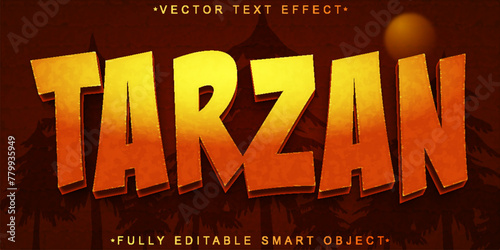 Cartoon Orange Survival Tarzan Vector Fully Editable Smart Object Text Effect