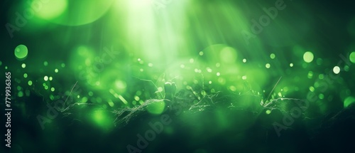 close up shot of back lighted details of abstract live streaming, green illuminating details, bokeh background