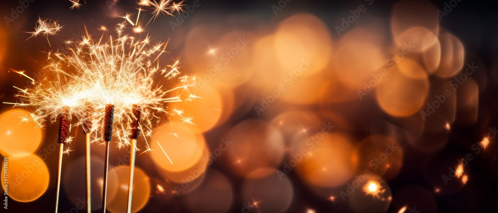 Fototapeta premium Closeup of sparkling and bokeh lights in the background