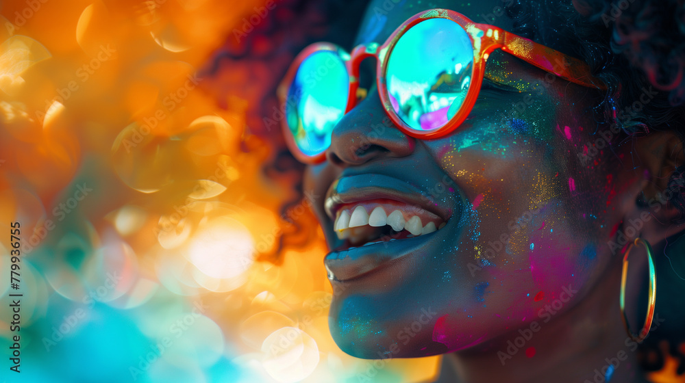 Cheerful african american woman at the festival of colors Holi Cheerful african american woman at the festival of colors Holi