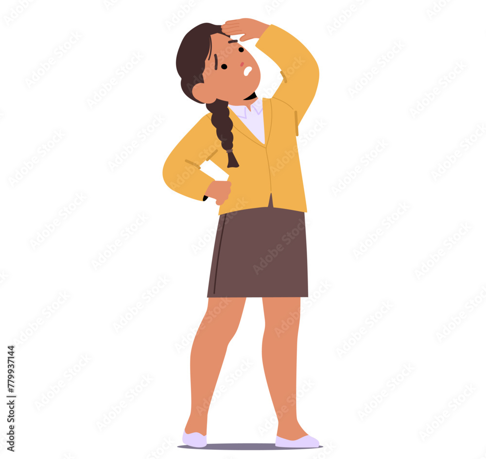 Child Looking Upwards, Anxious Girl Character Gazes Up, Her Wide Eyes Reflecting Concern, As She Seeking Reassurance Child Looking Upwards, Anxious Girl Character Gazes Up, Her Wide Eyes Reflecting Concern, As She Seeking Reassurance