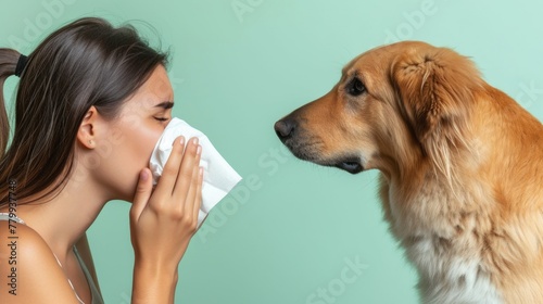 A person sneezing due to allergic with home animal.