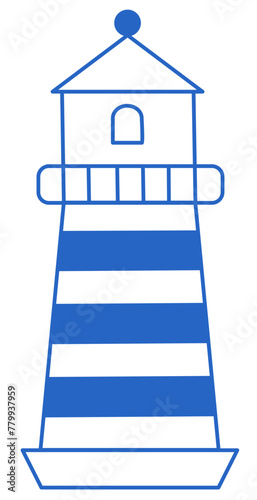 Lighthouse icon fine line on rocky coast, lighthouse illustration