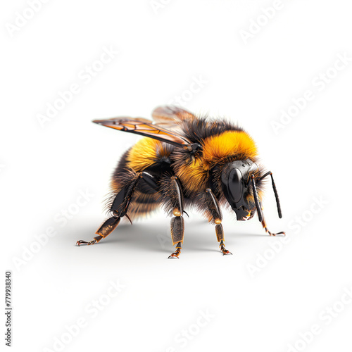 Yellow and Black Bee on White Background. Generative AI © jul_photolover