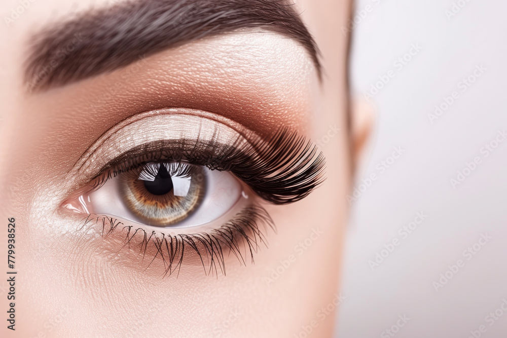 Obraz premium Closeup shot of woman eye with day makeup. Long eyelashes
