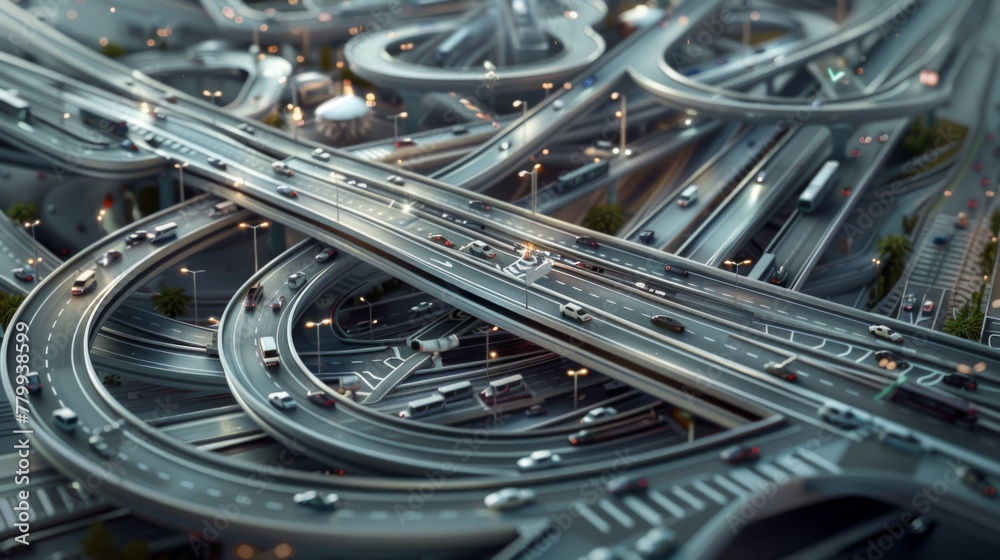 Expansive transport interchange, featuring a network of highways, bridges, and tunnels seamlessly connecting various modes of transportation Expansive transport interchange, featuring a network of highways, bridges, and tunnels seamlessly connecting various modes of transportation