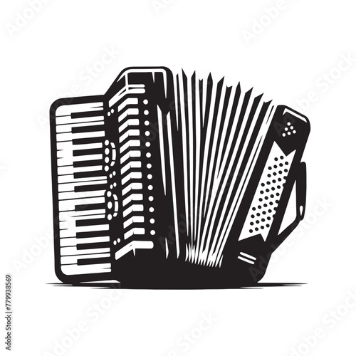 Geometric Symphony: Detailed Accordion Silhouette Illustration, Accompanied by Minimal Vector Rendering, Accordion Illustration - Minimallest Accordion Vector