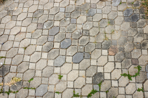 Abstract Geometric Hexagon Pattern on Cobblestone Floor