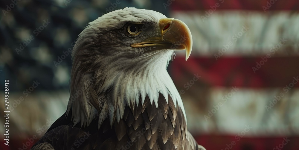 Fototapeta premium eagle against the American flag while celebrating Independence Day