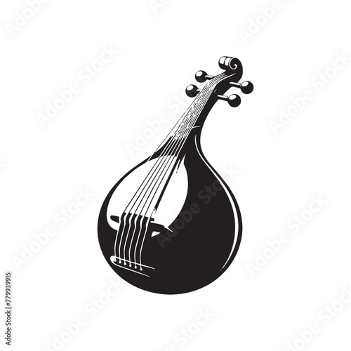 Melodic Charm: Intricate Baglama Silhouette, Harmoniously Crafted in Every Illustration and Vector Design, Baglama Illustration - Minimallest Baglama Vector