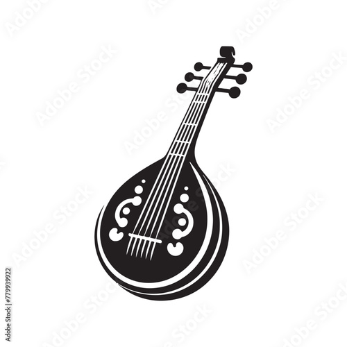 Rhythmic Resonance: Captivating BaglamaSilhouette, Exquisitely Illustrated and Vectorized with Precision, Baglama Illustration - Minimallest Baglama Vector
