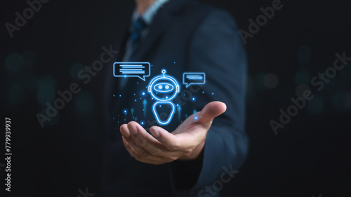 AI Technology Robotic Cyberspace Bots Artificial intelligence on the Internet is a communication assistant for online information chat services on websites. Up-to-date software development concepts