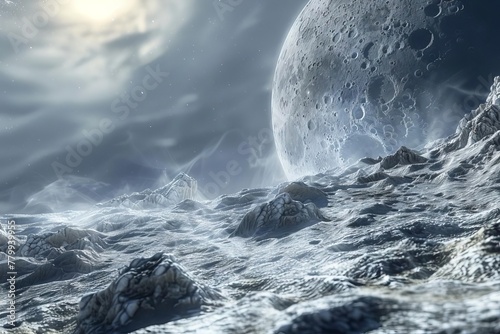 Surreal lunar landscape, extreme close-up details, unreal imagination photography style, nature fantasy illustration photo