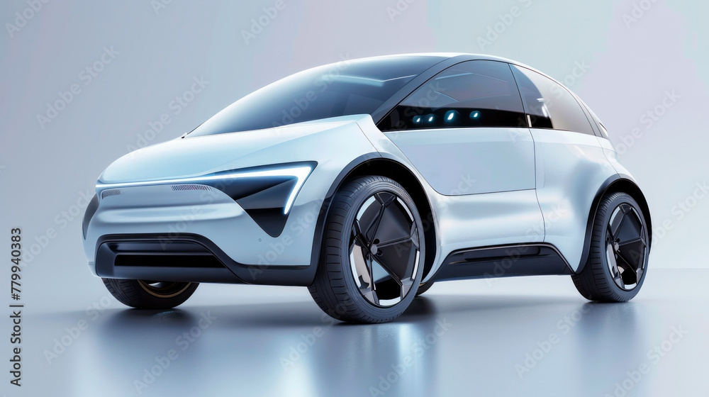 Concept of electric car in 2050, compact light white hatchback Concept of electric car in 2050, compact light white hatchback