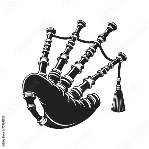 Harmonious Soundscape: Intricate Bagpipes Silhouette, Crafted with Bagpipes Illustration - Minimallest Bagpipes Vector