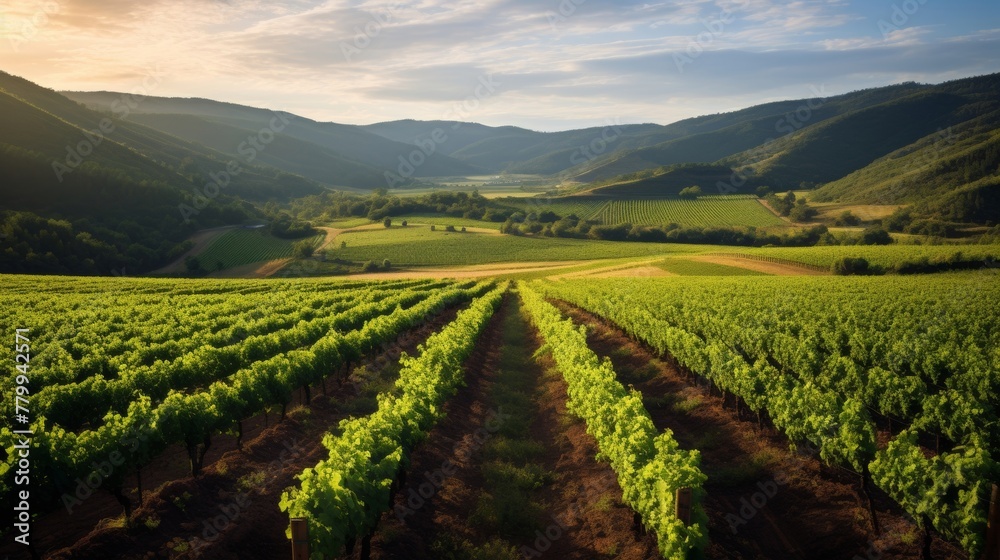 Scenic field with expansive rolling vineyards