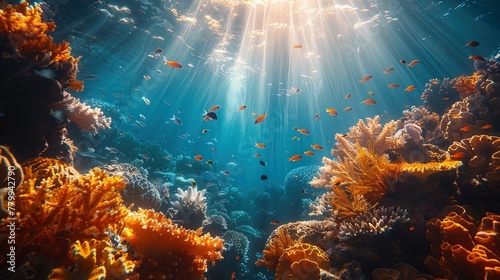 Sunlight dances through the water, illuminating the intricate structures of coral reefs © Jūlija