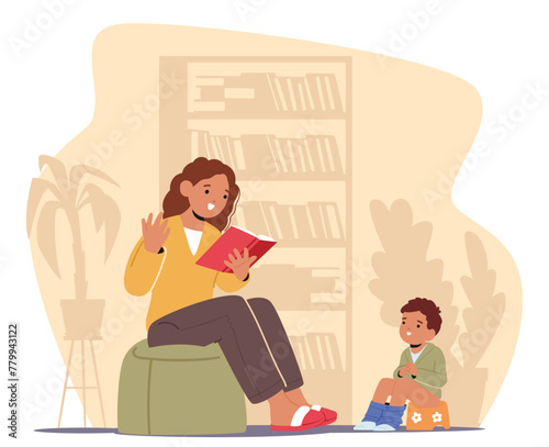 Nurturing Mother Character with Book In Hand, Gently Reads To Her Focused Child, Patiently Sitting On The Potty