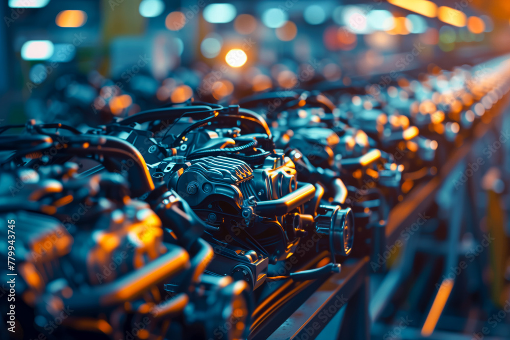 Car engines at conveyor line Car engines at conveyor line