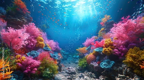 Beneath the surface, coral reefs stretch out like underwater gardens, teeming with life and vibra © Jūlija