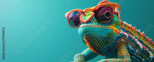 a colorful lizard wearing sunglasses