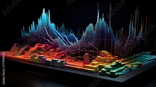 Colorful graph and chart with mountain shaped bars.