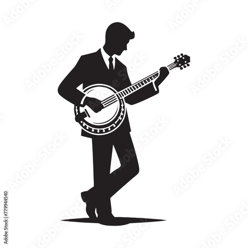 Musical Creativity: Magnificent Banjo Silhouette, Enhanced by Sleek Vector Design, Banjo Illustration - Minimallest Banjo Vector
