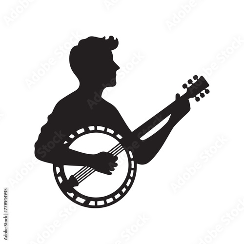 Acoustic Melodies: Intricate Banjo Silhouette Illustration, Accompanied by Minimal Vector Rendering, Banjo Illustration - Minimallest Banjo Vector
