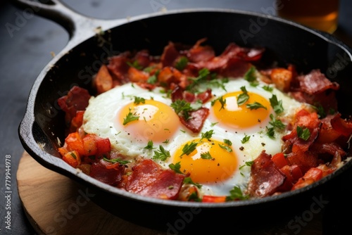 Nourishing Simple breakfast red skillet. Traditional wholesome morning meal. Generate AI