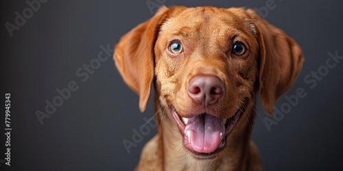 Cute playful doggy or pet is playing and looking happy isolated on transparent background. Brown weimaraner young dog is posing.