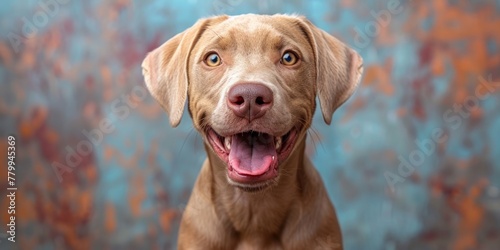 Cute playful doggy or pet is playing and looking happy isolated on transparent background. Brown weimaraner young dog is posing. Cute, happy crazy dog headshot smiling on transparent