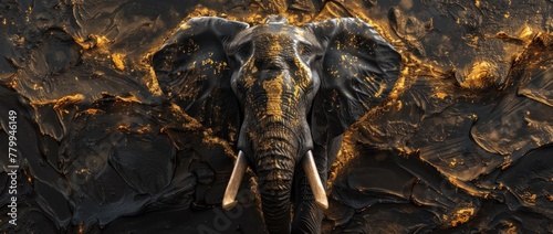 Golden Majesty  Abstract Elephant Emerging from the Shadows - Generative AI