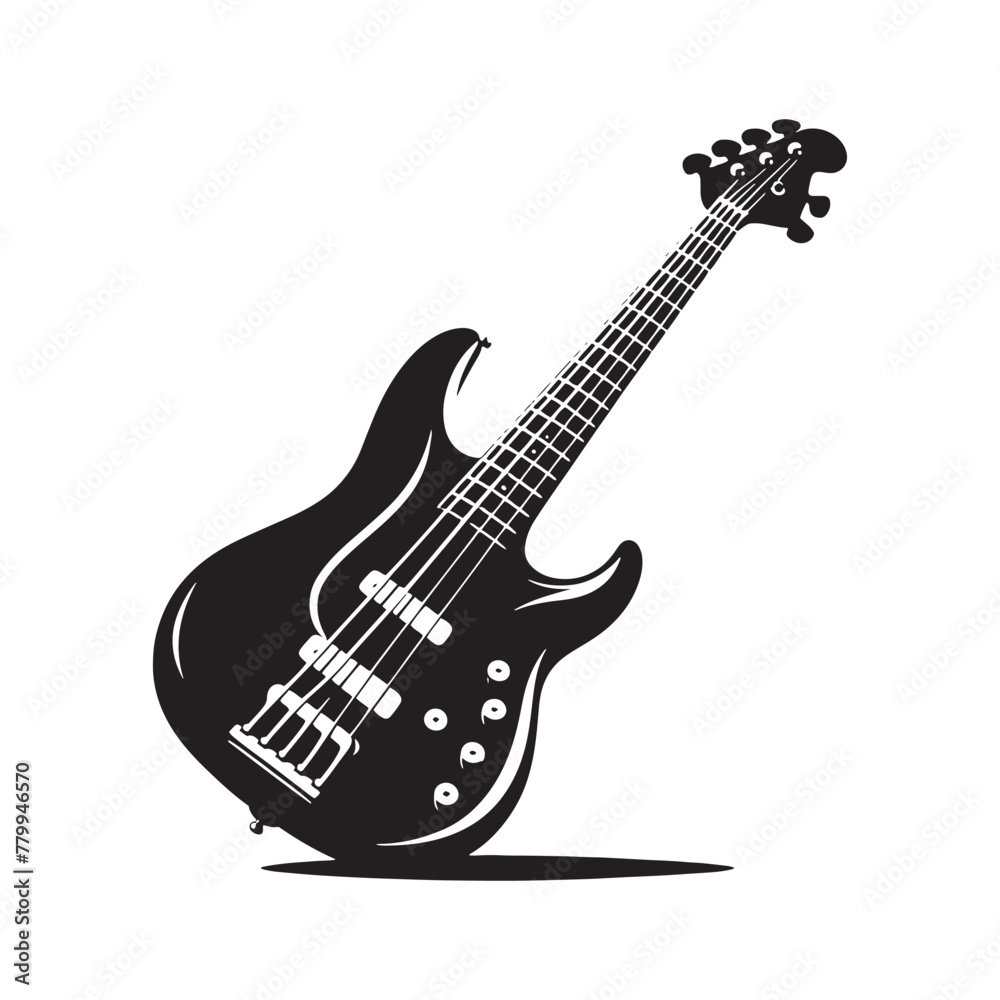 Rhythmic Elegance: Detailed Bass Guitar Silhouette, Accompanied by Minimalist Vector Rendering, Bass Guitar Illustration - Minimallest Bass Guitar Vector Rhythmic Elegance: Detailed Bass Guitar Silhouette, Accompanied by Minimalist Vector Rendering, Bass Guitar Illustration - Minimallest Bass Guitar Vector
