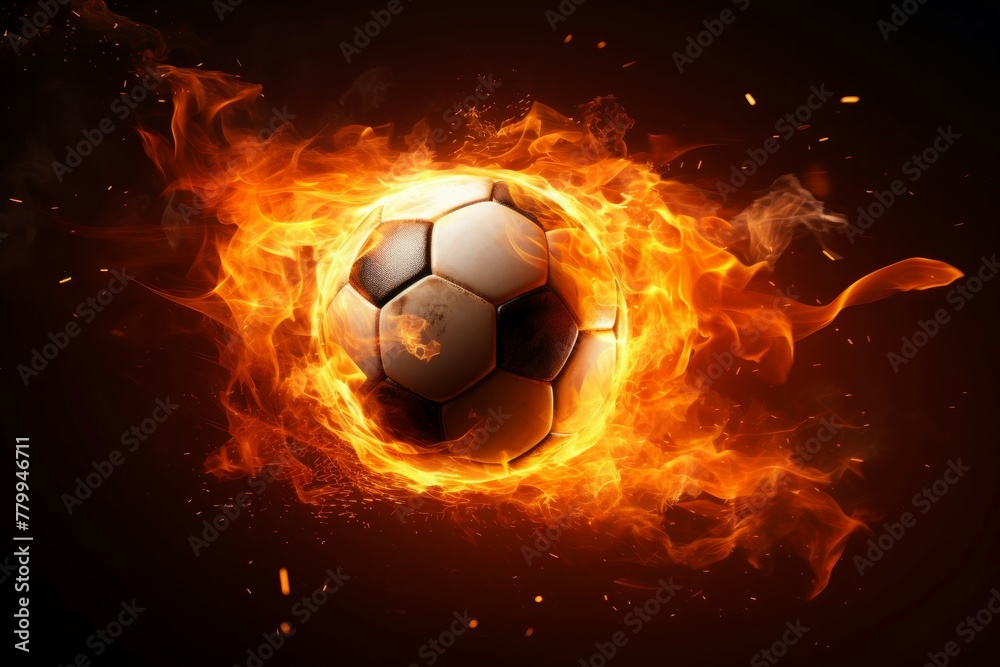 Fototapeta premium Creative Soccer ball fire mockup. Fast art. Generate Ai